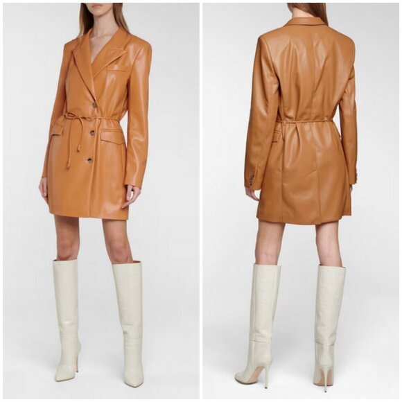 💕NANUSHKA💕 Remi Vegan Leather Blazer Dress ~ Light Brown Medium - Picture 6 of 16